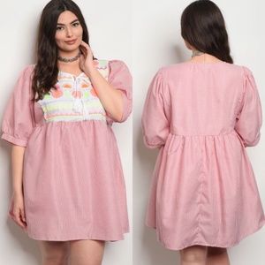 Plus Size Short Sleeve Embroidery Tunic Dress